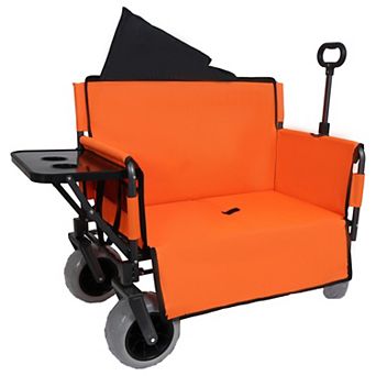 BAOURE Heavy Duty Steel Folding Utility Wagon Cart with Bench Seat Table and Wide Wheels