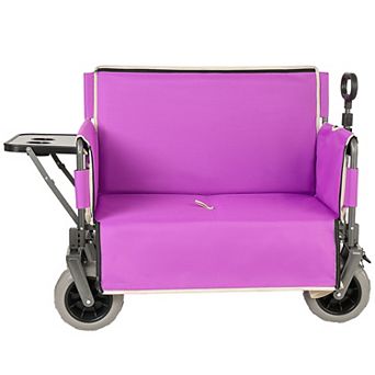 BAOURE Heavy Duty Steel Folding Utility Wagon Cart with Bench Seat Table and Wide Wheels