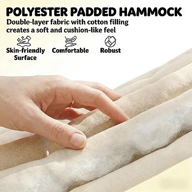 BAOURE Quilted Double Hammock with Padded Fabric and Curved Beech Wood Spreader Bars