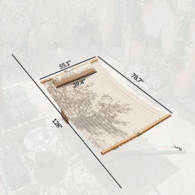 BAOURE Quilted Double Hammock with Padded Fabric and Curved Beech Wood Spreader Bars
