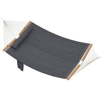 BAOURE Quilted Double Hammock with Padded Fabric and Curved Beech Wood Spreader Bars