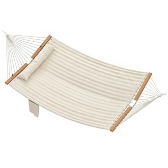 BAOURE Quilted Double Hammock with Padded Fabric and Curved Beech Wood Spreader Bars