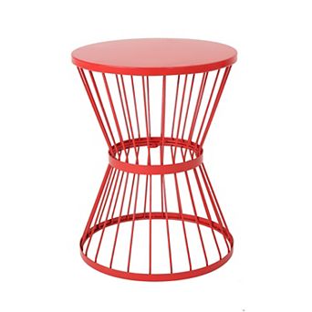BAOURE Stainless Steel Modern Hourglass Open Cage Outdoor Patio Furniture Accent Table