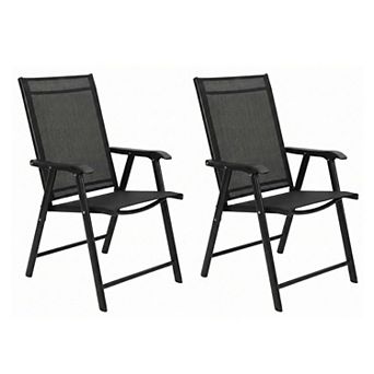 BAOURE Outdoor Patio Chairs Set of 2 Foldable High Back Portable Steel Metal Chairs for Garden
