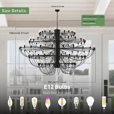 Modern 125-Light Pinecone Tiered Chandelier, 79" Colossal Metal High Ceiling Statement Light