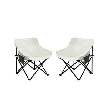 BAOURE Set of 2 Portable Folding Outdoor Camping Chairs with Heavy Duty Steel Frame and Side Pocket