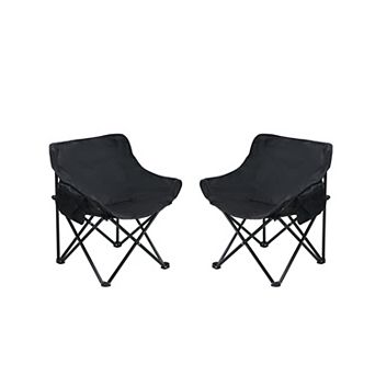 BAOURE Set of 2 Portable Folding Outdoor Camping Chairs with Heavy Duty Steel Frame and Side Pocket