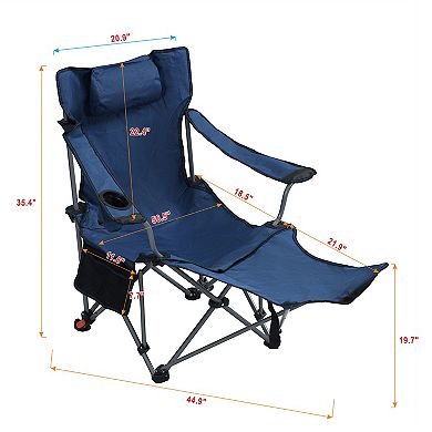 BAOURE Folding Camping Chair with Footrest and Adjustable Recline Side Pocket and Cup Holder