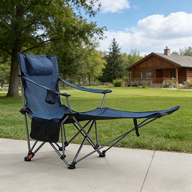 BAOURE Folding Camping Chair with Footrest and Adjustable Recline Side Pocket and Cup Holder