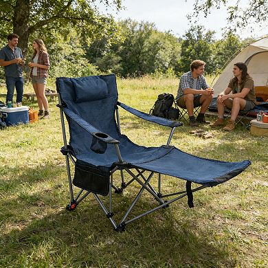BAOURE Folding Camping Chair with Footrest and Adjustable Recline Side Pocket and Cup Holder