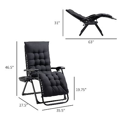 BAOURE Black Zero Gravity Folding Lounge Chair with Thick Padded Cushion and Side Cup Holder Tray