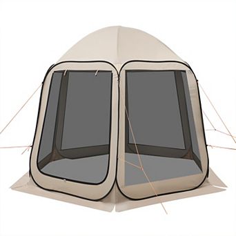 BAOURE Steel 300D Oxford 10 X 9.2 Ft 4 To 8 Person Beige Pop Up Screen House Tent For Camping
