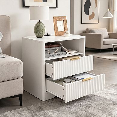 BAOURE Particle Board Smart Nightstand With Charging Station And Voice Controlled Night Light