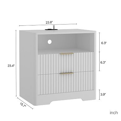 BAOURE Particle Board Smart Nightstand With Charging Station And Voice Controlled Night Light