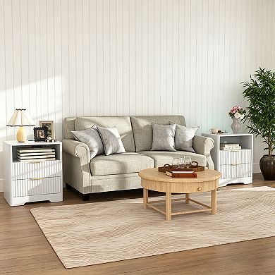 BAOURE Particle Board Smart Nightstand With Charging Station And Voice Controlled Night Light