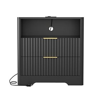 BAOURE Particle Board Smart Nightstand With Charging Station And Voice Controlled Night Light