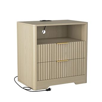 BAOURE Particle Board Smart Nightstand With Charging Station And Voice Controlled Night Light