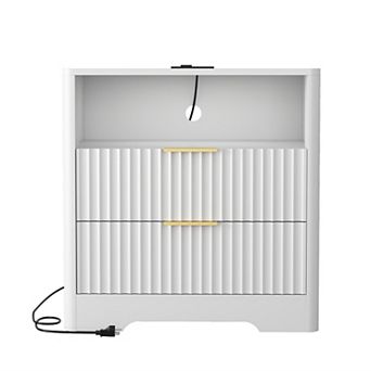 BAOURE Particle Board Smart Nightstand With Charging Station And Voice Controlled Night Light
