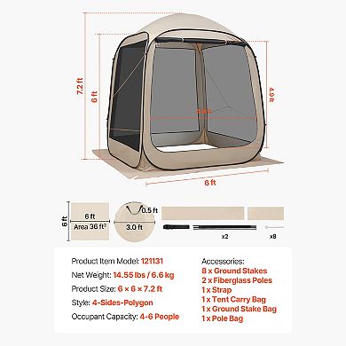 BAOURE Steel 6 X 6 Ft 4 To 6 Person Beige Pop Up Screen House Tent For Outdoor Backyard Patio