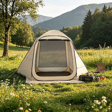 BAOURE Steel 6 X 6 Ft 4 To 6 Person Beige Pop Up Screen House Tent For Outdoor Backyard Patio