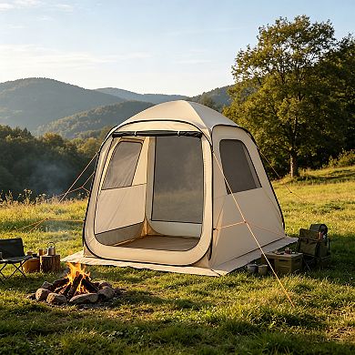 BAOURE Steel 6 X 6 Ft 4 To 6 Person Beige Pop Up Screen House Tent For Outdoor Backyard Patio