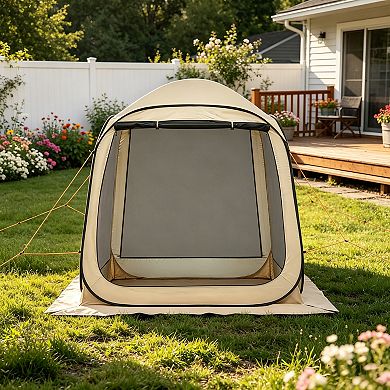 BAOURE Steel 6 X 6 Ft 4 To 6 Person Beige Pop Up Screen House Tent For Outdoor Backyard Patio