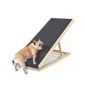 BAOURE Solid Wood Adjustable Foldable Non Slip Dog Ramp For Bed Couch And Car Supports Up To 80 Lbs