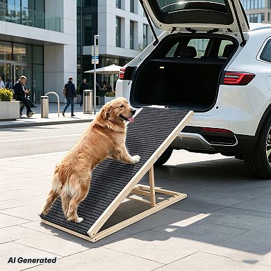 BAOURE Solid Wood Adjustable Foldable Non Slip Dog Ramp For Bed Couch And Car Supports Up To 80 Lbs