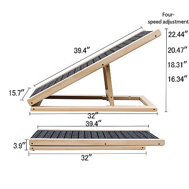 BAOURE Solid Wood Adjustable Foldable Non Slip Dog Ramp For Bed Couch And Car Supports Up To 80 Lbs