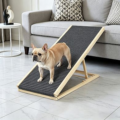 BAOURE Solid Wood Adjustable Foldable Non Slip Dog Ramp For Bed Couch And Car Supports Up To 80 Lbs