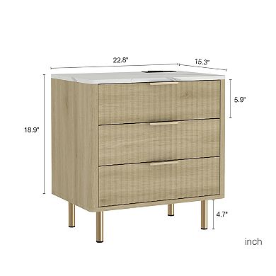 BAOURE Wood Modern Nightstand With Charging Station And Voice Controlled Night Light For Bedroom