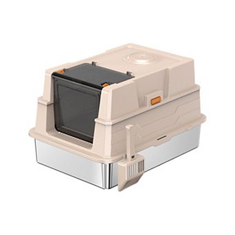 BAOURE Stainless Steel Big Size Enclosed Cat Litter Box Yellowish Brown Odor Resistant Large Cats