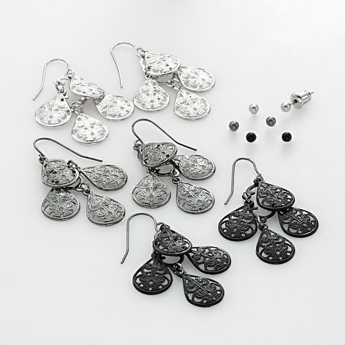 Mudd® Two Tone Ball Stud & Filigree Chandelier Earring Set