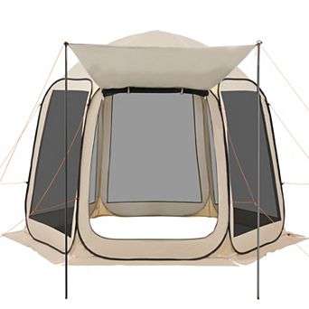 BAOURE Steel Beige 10 X 9.2 Ft 4 To 8 Person Pop Up Screen Tent With Awning For Patio Backyard