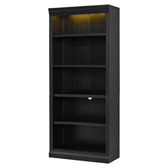 BAOURE Solid Wood and MDF Bookcase with LED Light 5 tier Adjustable Shelves Storage