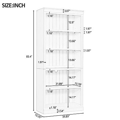 BAOURE Solid Wood and MDF Bookcase with LED Light 5 Tier Adjustable Shelves Storage