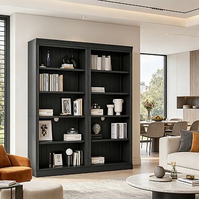 BAOURE Solid Wood and MDF 5 Tier Bookcase Suite with LED Light Adjustable Shelves
