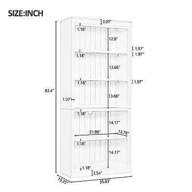 BAOURE Solid Wood and MDF 5 Tier Bookcase Suite with LED Light Adjustable Shelves