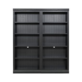 BAOURE Solid Wood and MDF 5 tier Bookcase Suite with LED Light Adjustable Shelves