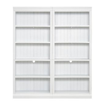 BAOURE Solid Wood and MDF 5 tier Bookcase Suite with LED Light Adjustable Shelves