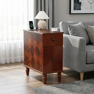 BAOURE MDF Modern Two Drawer Narrow Side Table Slim Nightstand For Living Room And Bedroom