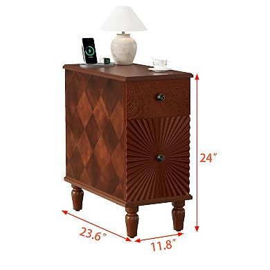 BAOURE MDF Modern Two Drawer Narrow Side Table Slim Nightstand For Living Room And Bedroom
