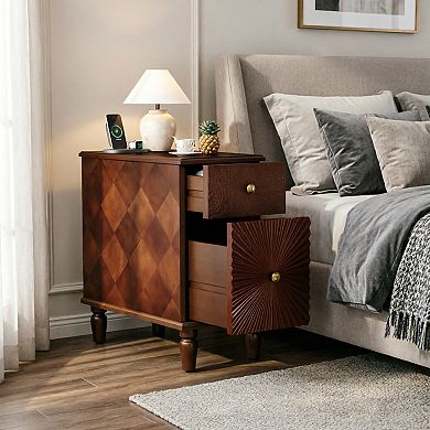 BAOURE MDF Modern Two Drawer Narrow Side Table Slim Nightstand For Living Room And Bedroom
