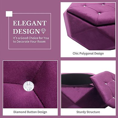 BAOURE Velvet Polygon Diamond Tufted Multi Functional Storage Ottoman Footrest And Seating For Home