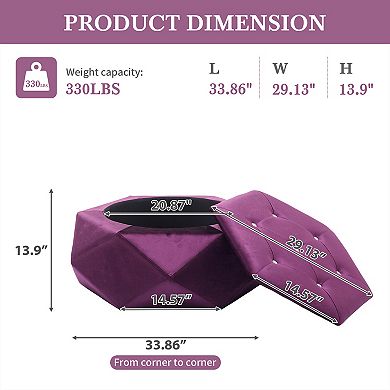 BAOURE Velvet Polygon Diamond Tufted Multi Functional Storage Ottoman Footrest And Seating For Home