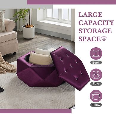 BAOURE Velvet Polygon Diamond Tufted Multi Functional Storage Ottoman Footrest And Seating For Home