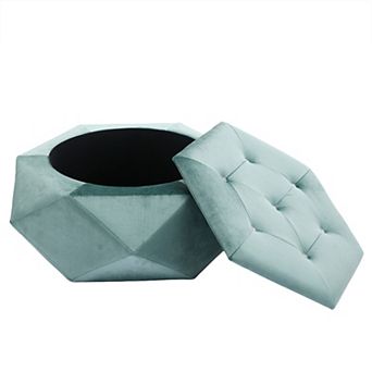 BAOURE Velvet Polygon Diamond Tufted Multi Functional Storage Ottoman Footrest And Seating For Home