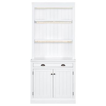 BAOURE Solid Wood MDF Bookcase with LED Lights Drawer and Doors for Home Office