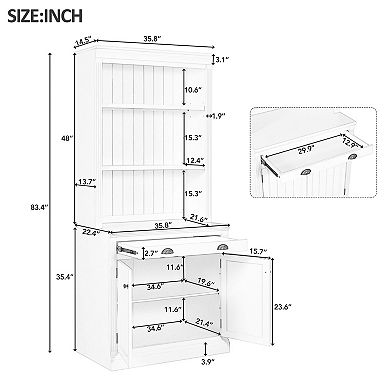 BAOURE Solid Wood MDF Bookcase with LED Lights Drawer and Doors for Home Office