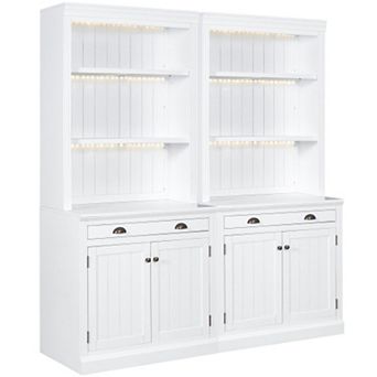 BAOURE Solid Wood And MDF Bookshelf Suite With LED Lighting Drawers And Open Shelves